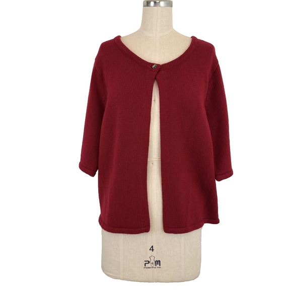 VTG 90s Talbots Cardigan Shrug Sweater XL Lambswool Short Sleeve Red Bolero - Picture 2 of 9